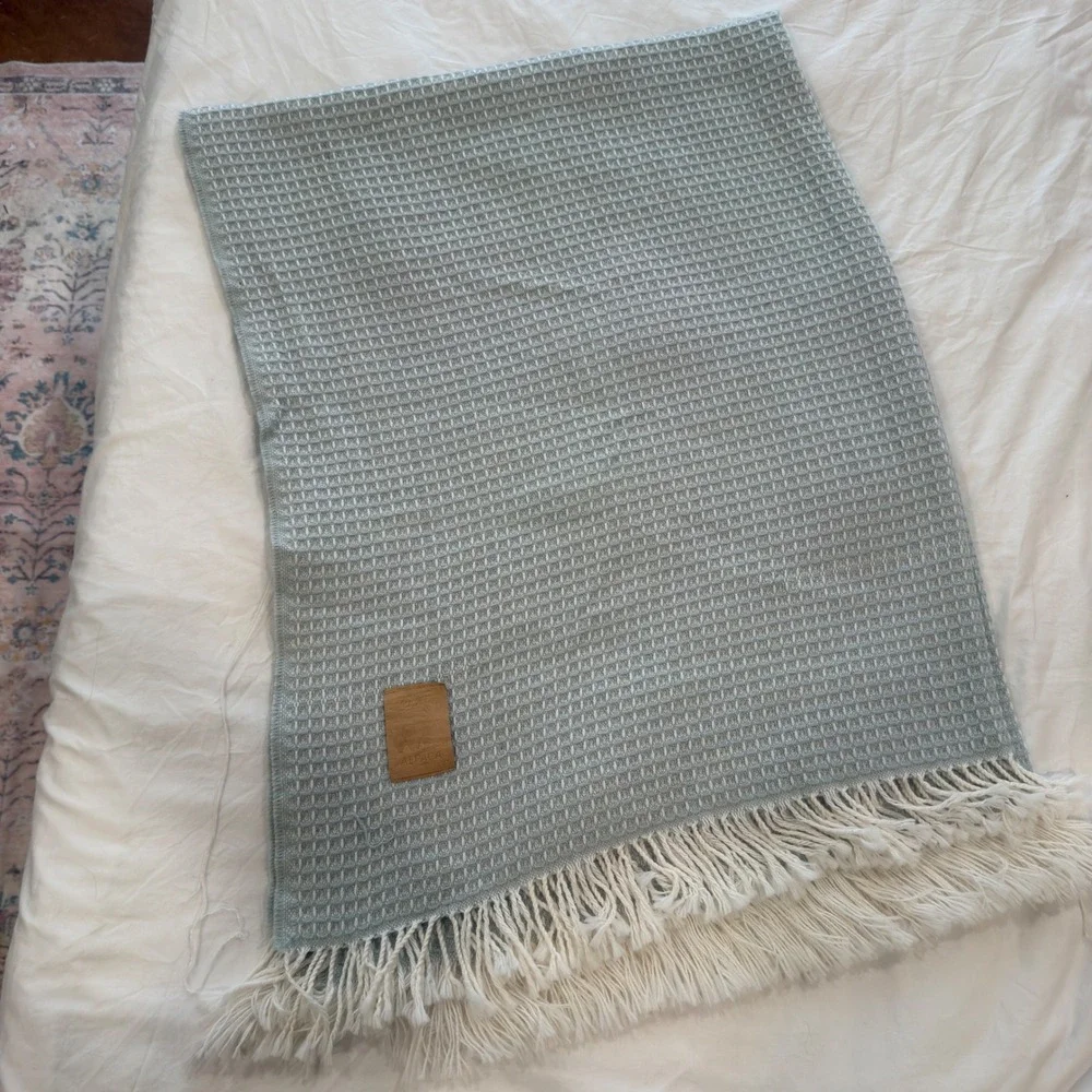 Luxury Alpaca Woven Throw Blanket Pale Blue Fringe Hecho‎ en Peru 66 x 56